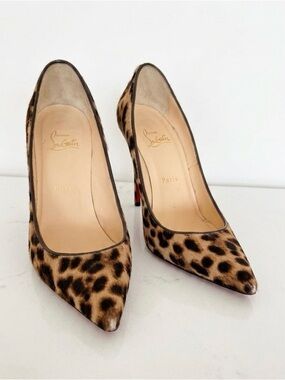 Christian Louboutin Brown and Black Leopard Calf Hair Pointed Toe Pumps